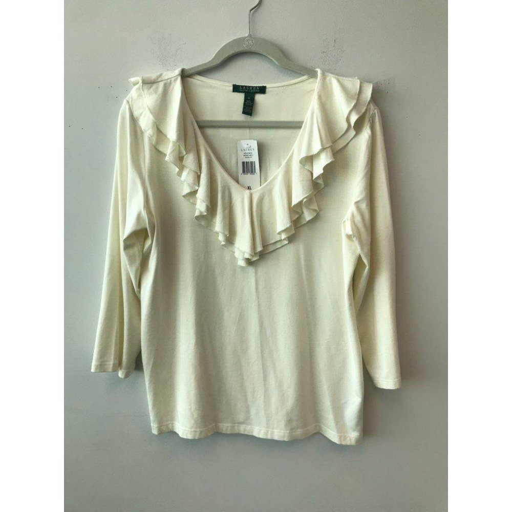 Ralph Lauren Size XL Rayon Blend Cream Blouse NWT!